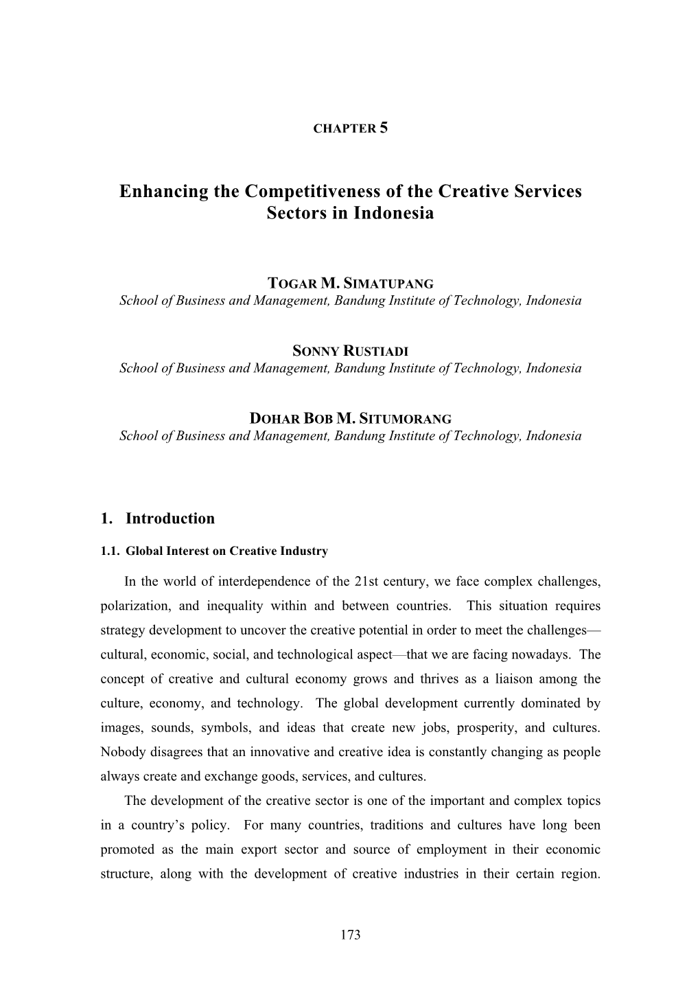 Enhancing the Competitiveness of the Creative Services Sectors in Indonesia