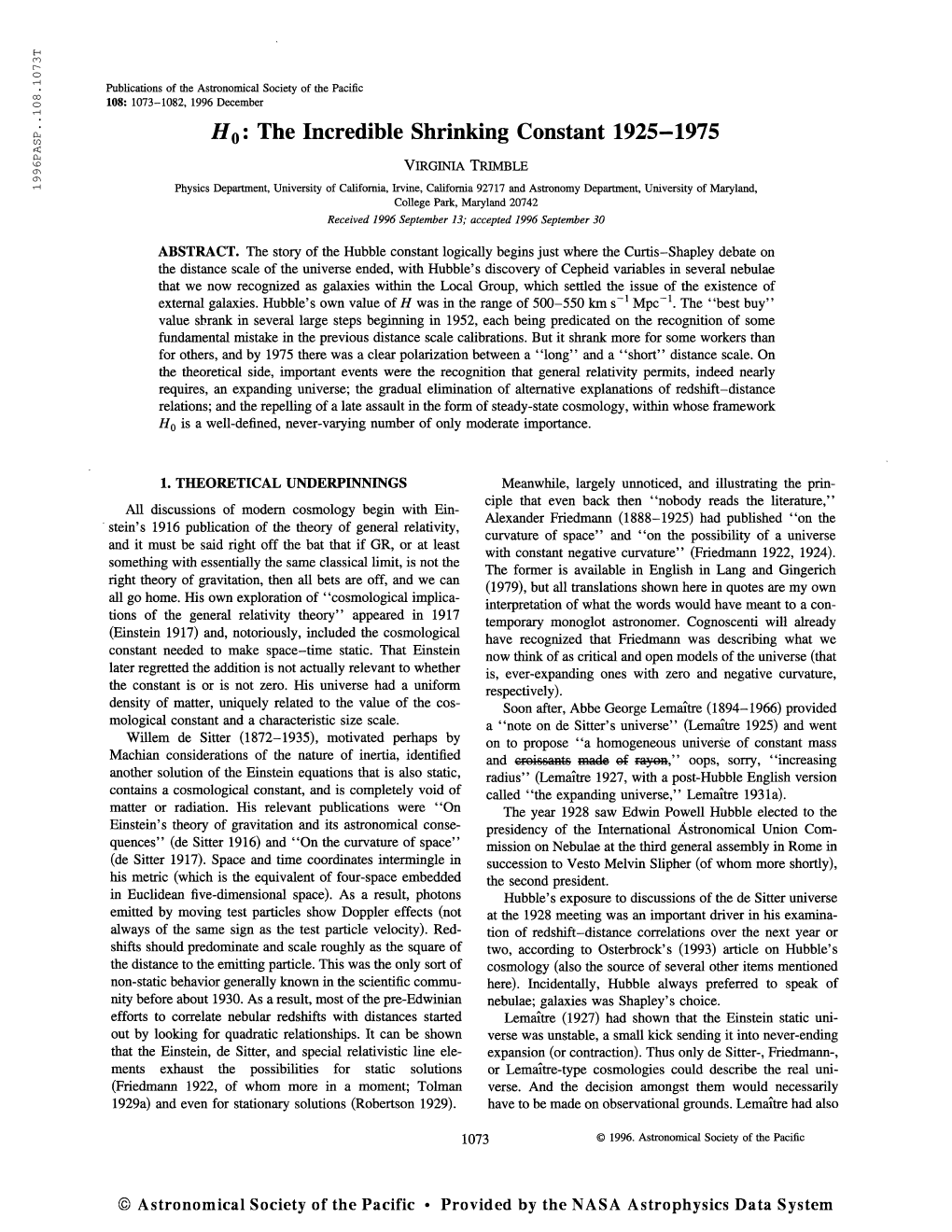 Publications of the Astronomical Society of the Pacific 108: 1073-1082, 1996 December