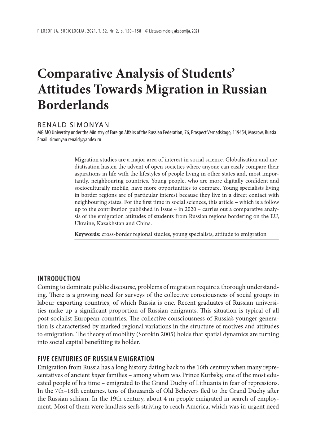 Comparative Analysis of Students' Attitudes Towards Migration In