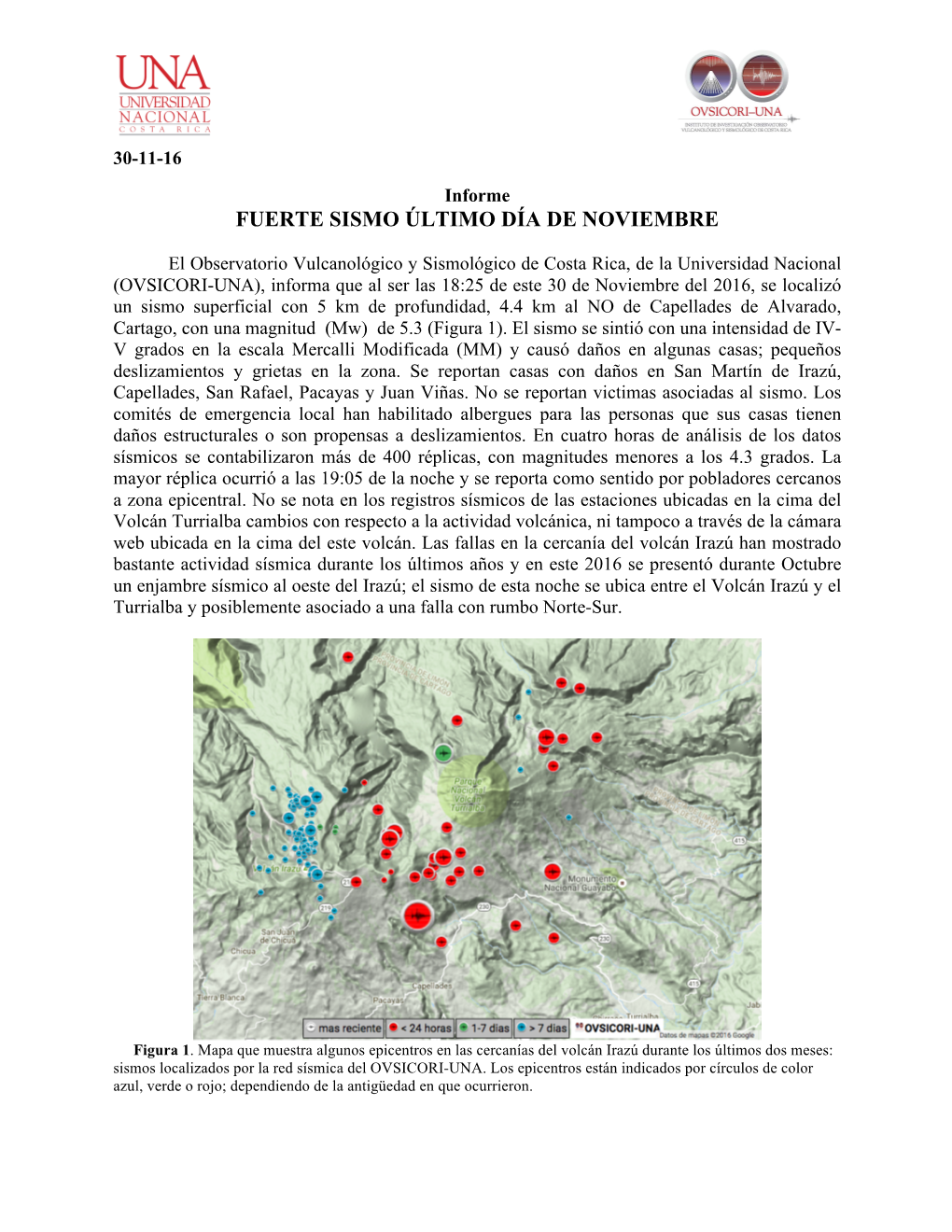 Informe FUERTE SISMO ÚLTIMO DÍA DE NOVIEMBRE