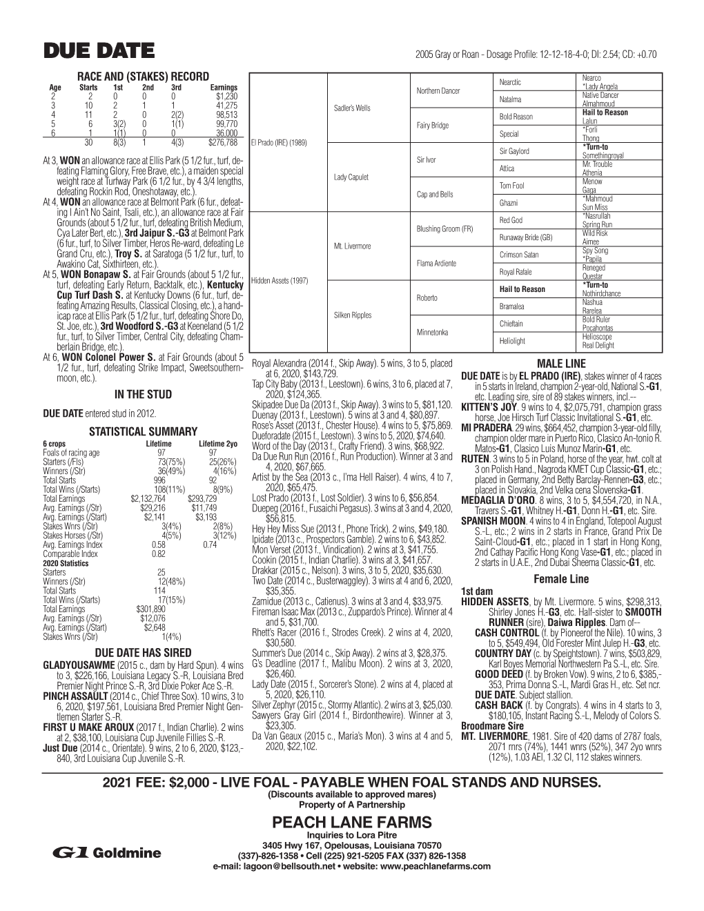 DUE DATE 2005 Gray Or Roan - Dosage Profile: 12-12-18-4-0; DI: 2.54; CD: +0.70