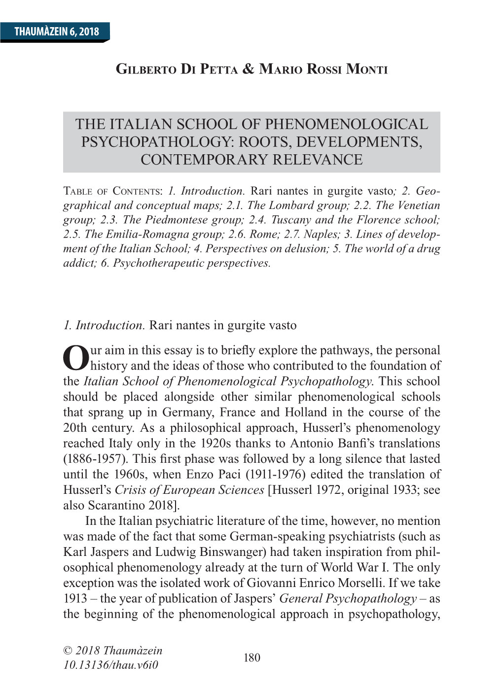 The Italian School of Phenomenological Psychopathology: Roots, Developments, Contemporary Relevance