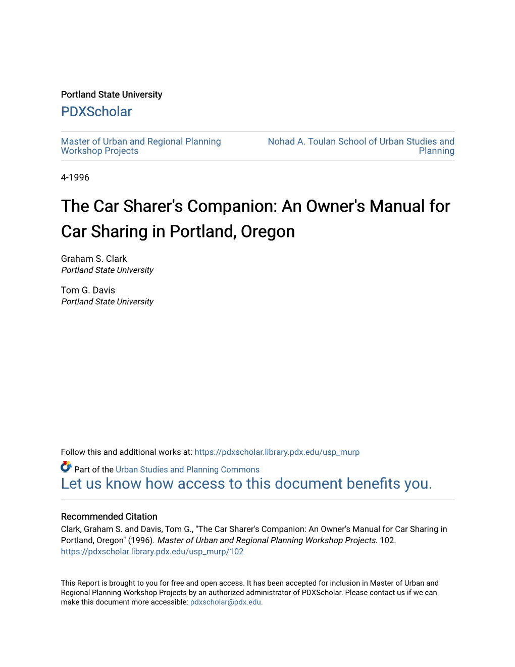 An Owner's Manual for Car Sharing in Portland, Oregon