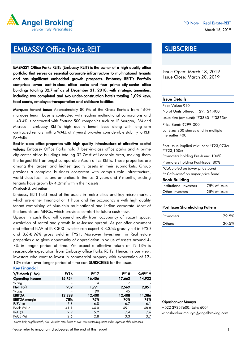 EMBASSY Office Parks-REIT SUBSCRIBE