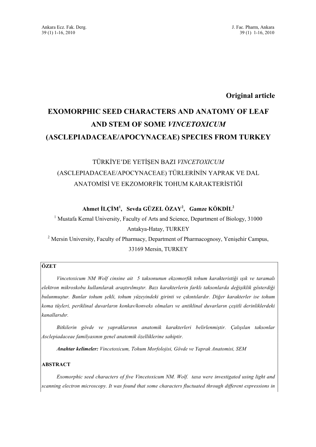 Original Article EXOMORPHIC SEED CHARACTERS and ANATOMY OF