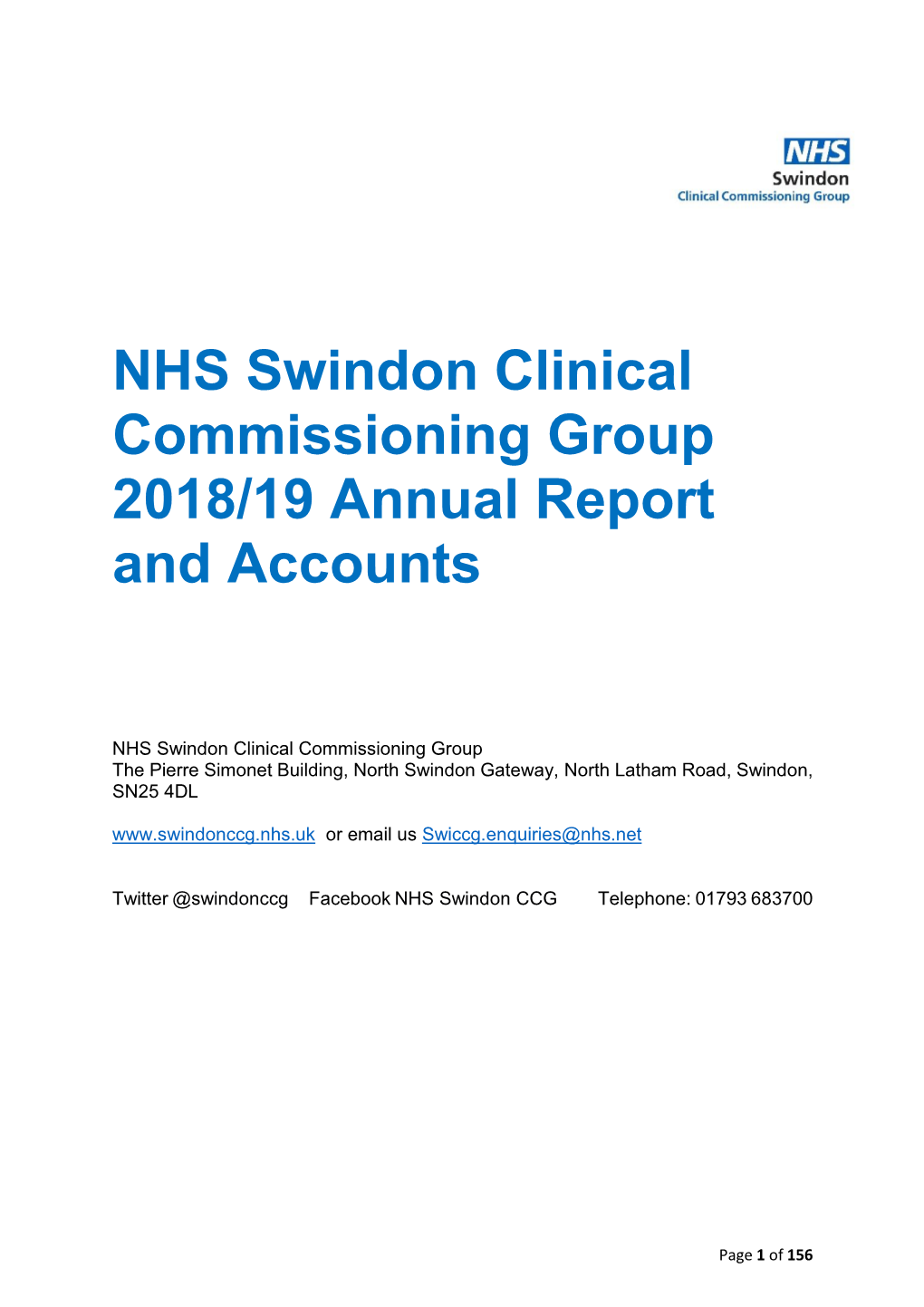 NHS Swindon Clinical Commissioning Group 2018/19 Annual Report and Accounts