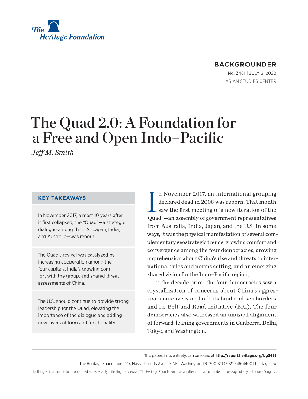 The Quad 2.0: a Foundation for a Free and Open Indo–Pacific Jeff M