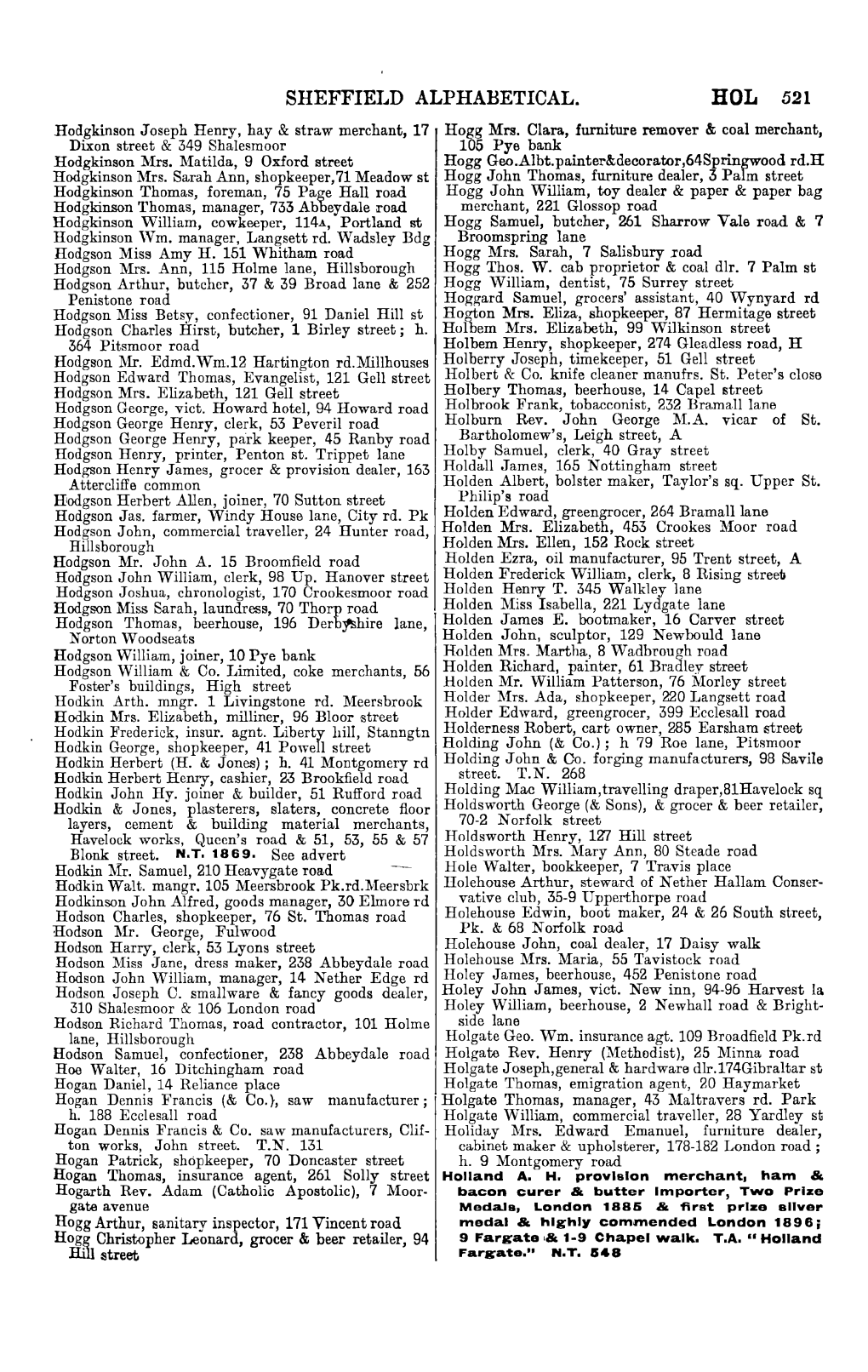 HOL 521 Hodgkinson Joseph Henry, Hay & Straw Merchant, 17 Hogg Mrs