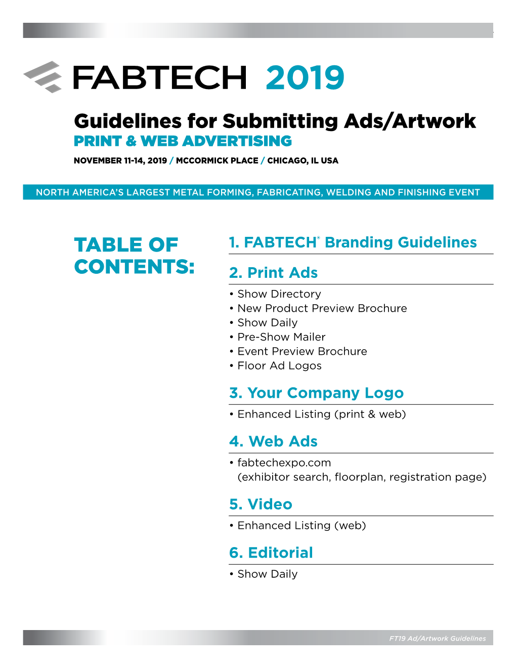 Guidelines for Submitting Ads/Artwork TABLE of CONTENTS