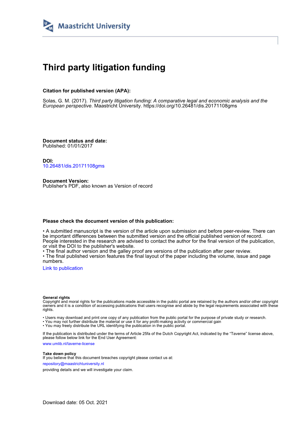 Third Party Litigation Funding