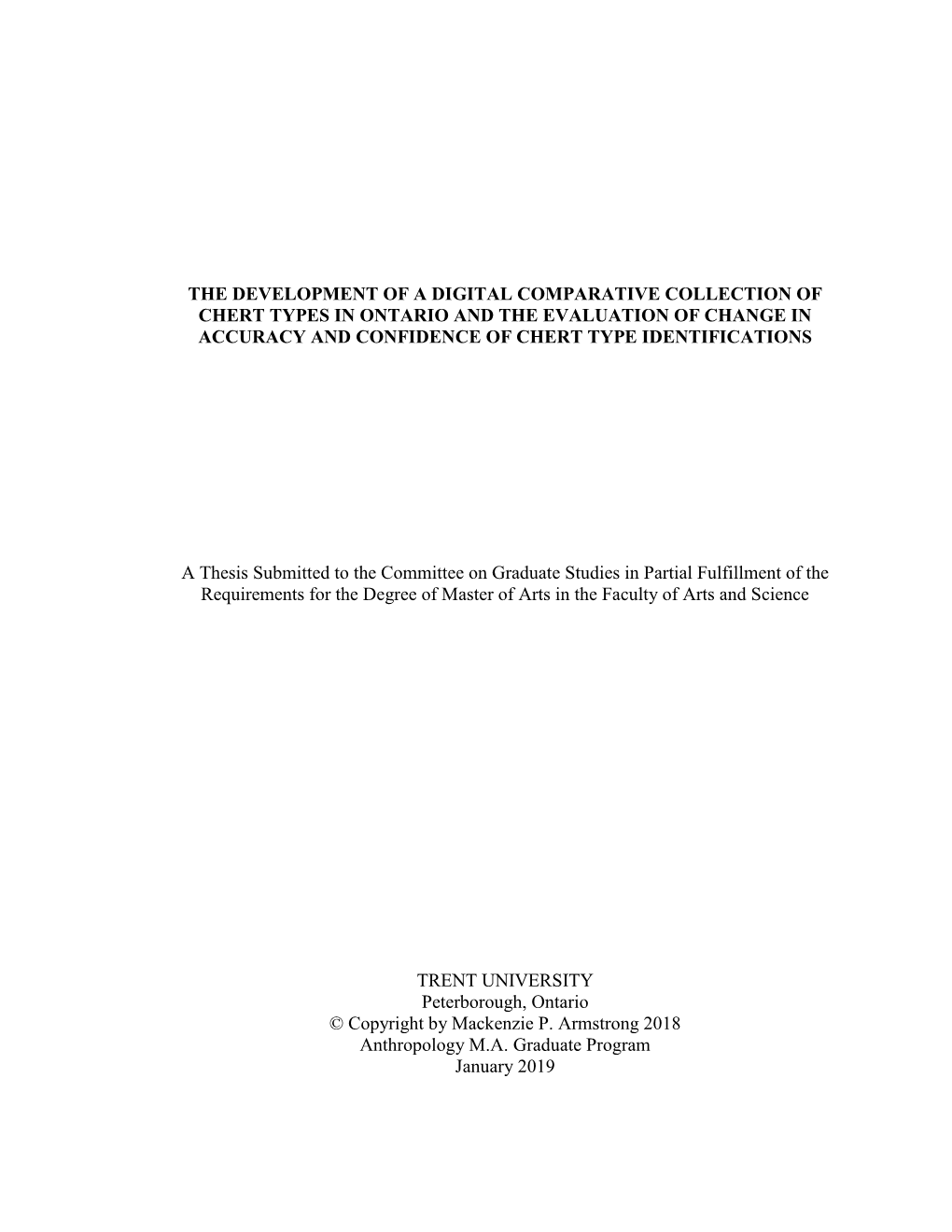 The Development of a Digital Comparative Collection of Chert Types in Ontario and the Evaluation of Change in Accuracy and Confidence of Chert Type Identifications