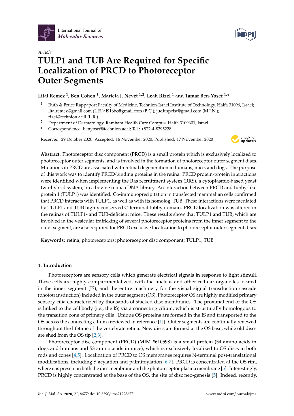TULP1 and TUB Are Required for Specific Localization of PRCD To