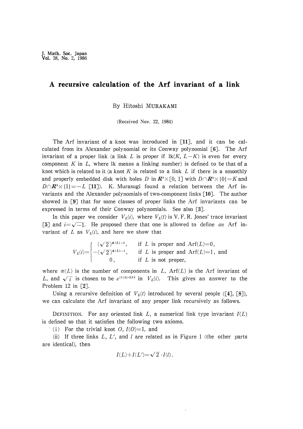 J. Math. Soc. Japan Vol. 38, No. 2, 1986 a Recursive