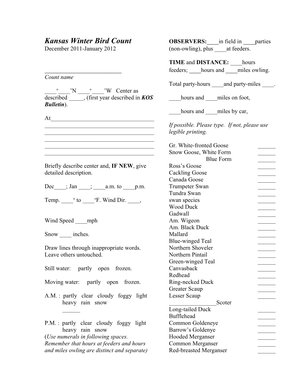 Kansas Winter Bird Count