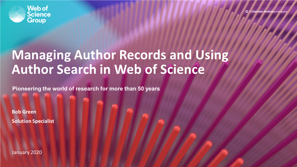 Managing Author Records and Using Author Search in Web of Science