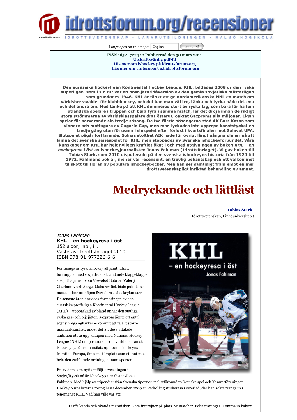 Recension | KHL – En Hockeyresa I