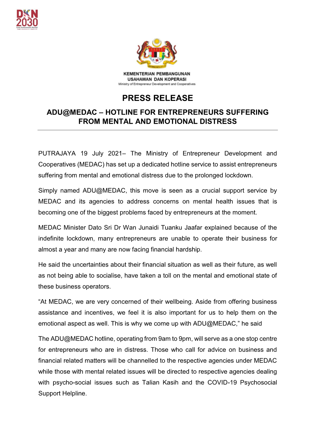 Press Release @ Adu@Medac – Hotline For