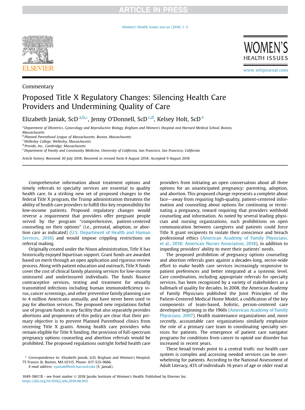 Proposed Title X Regulatory Changes: Silencing Health Care Providers and Undermining Quality of Care