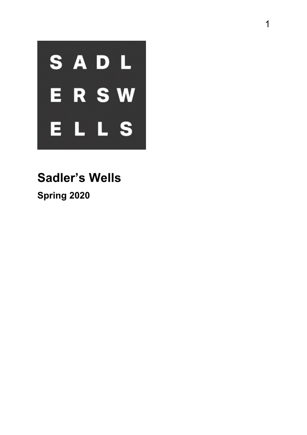 Sadler's Wells Spring 2020 Large Print Brochure