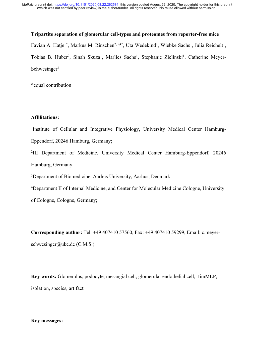 Tripartite Separation of Glomerular Cell-Types and Proteomes from Reporter-Free Mice