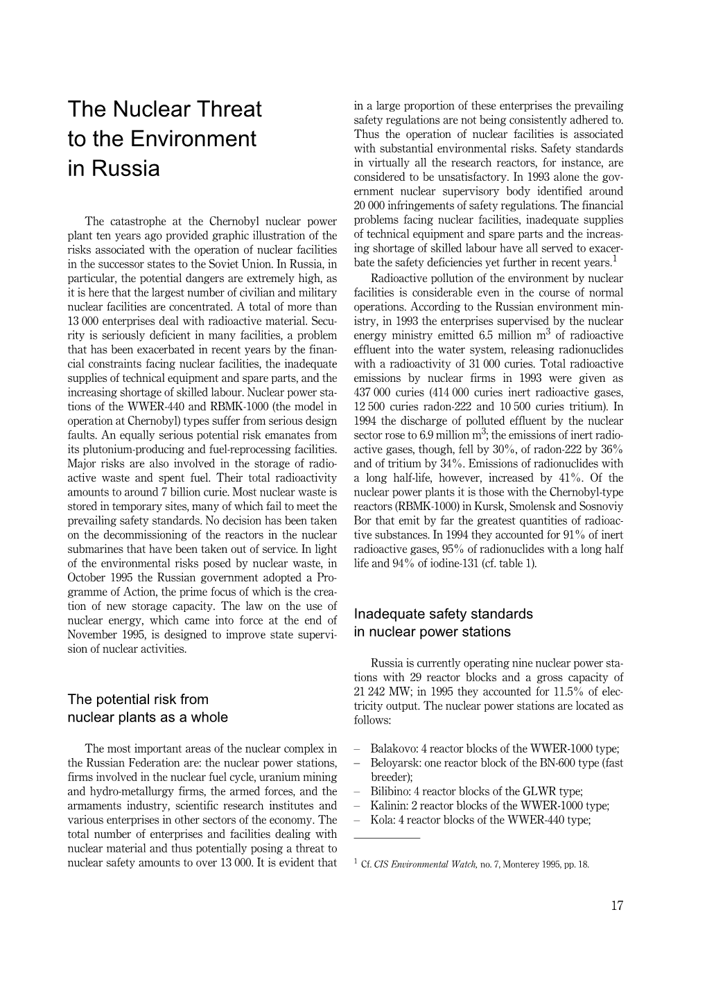 The Nuclear Threat to the Environment in Russia