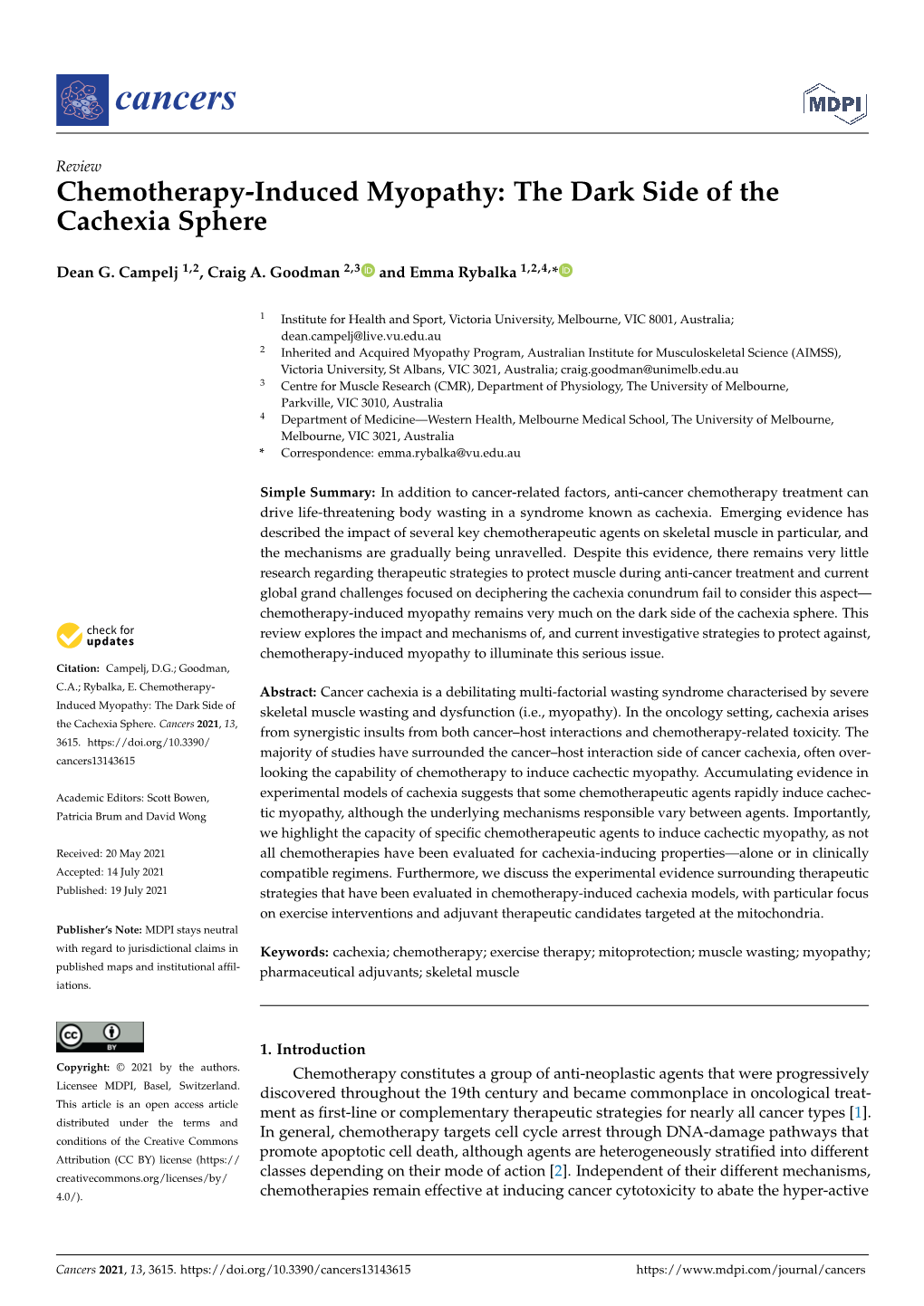 Chemotherapy-Induced Myopathy: the Dark Side of the Cachexia Sphere