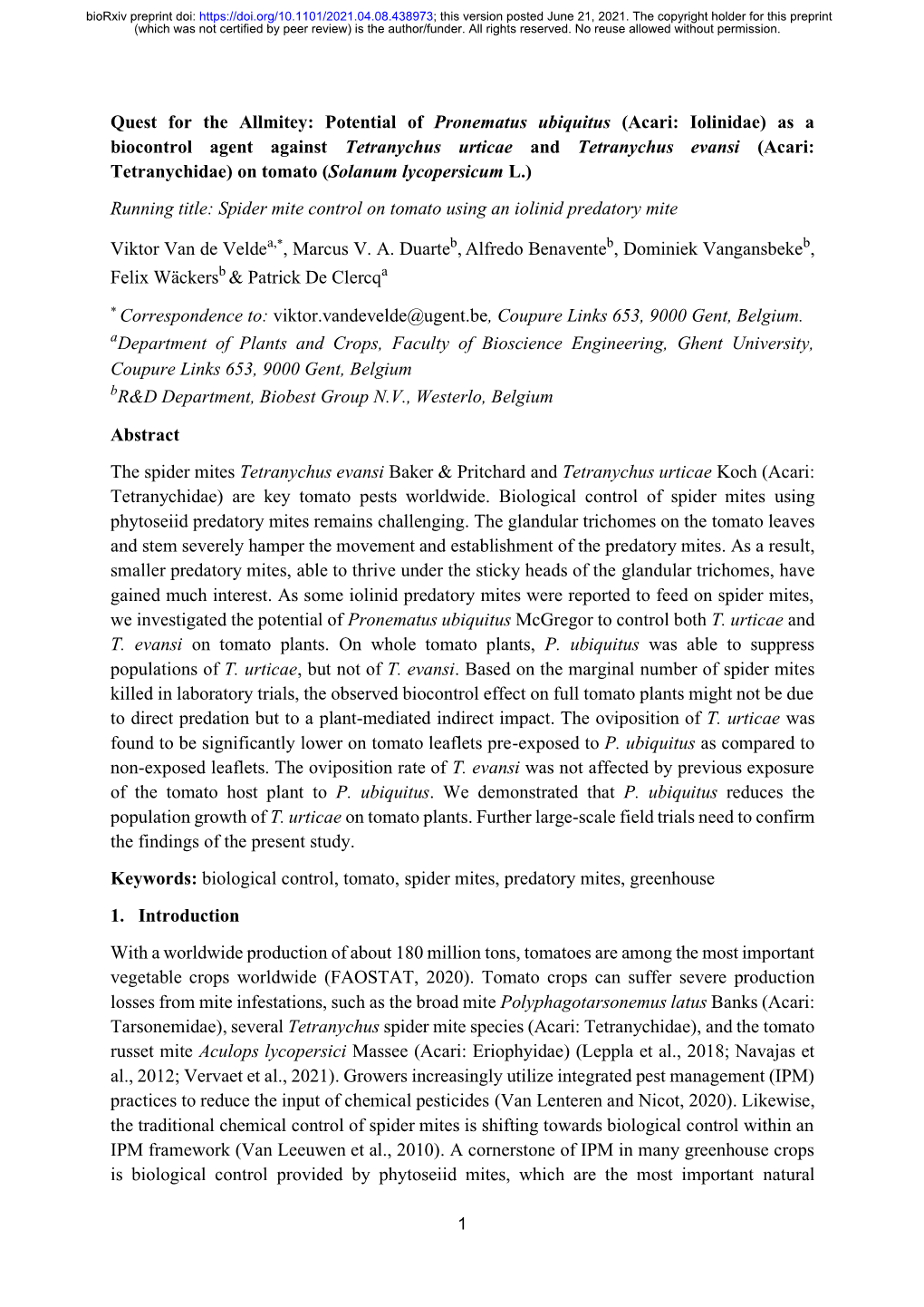 Potential of Pronematus Ubiquitus (Acari: Iolinidae) As A