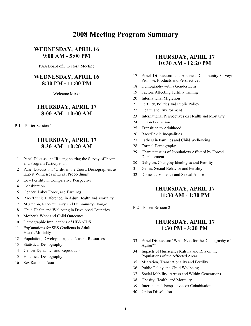 2008 Meeting Program Summary