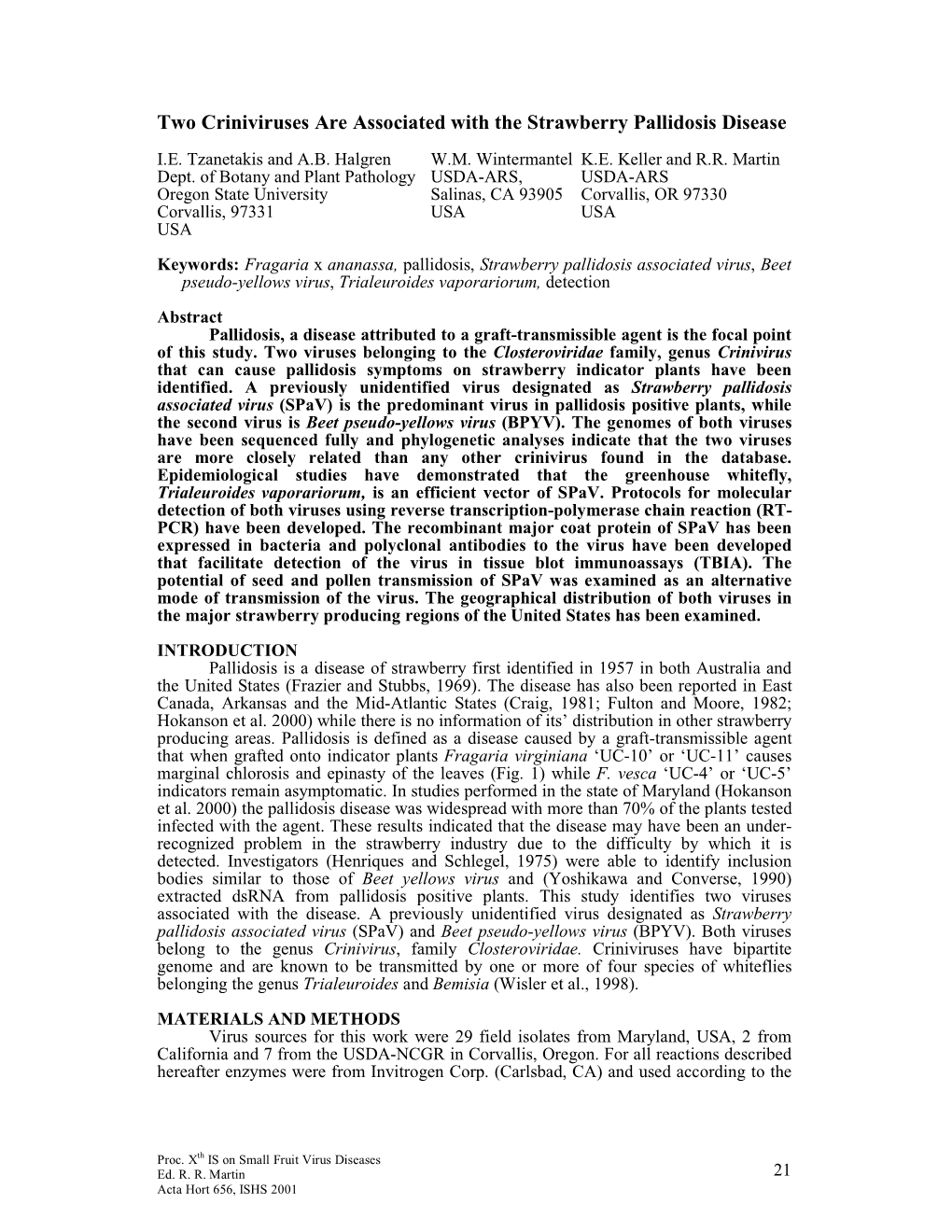 Two Criniviruses Are Associated with the Strawberry Pallidosis Disease