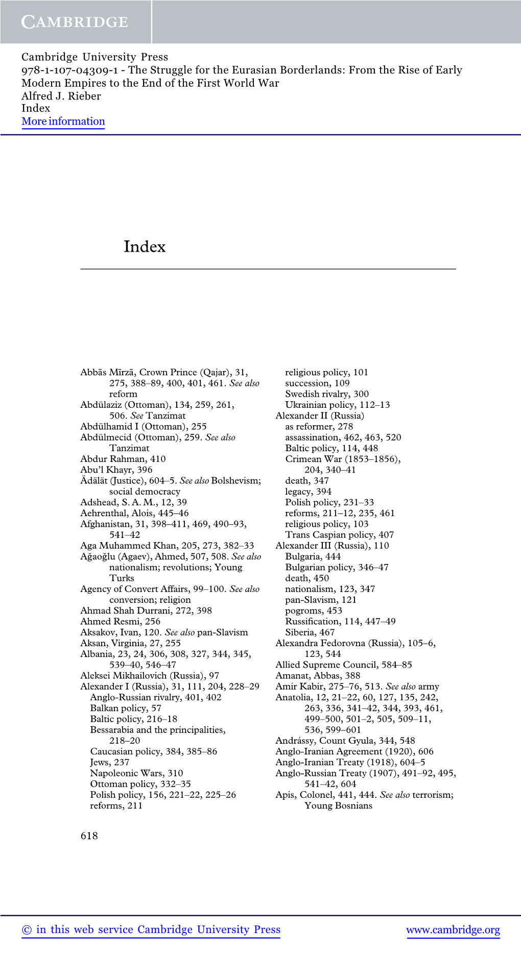 The Struggle for the Eurasian Borderlands: from the Rise of Early Modern Empires to the End of the First World War Alfred J