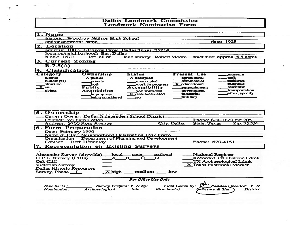 Woodrow Wilson High School Landmark Nomination Form