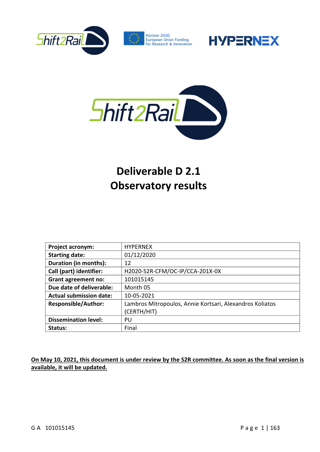 Deliverable D 2.1 Observatory Results