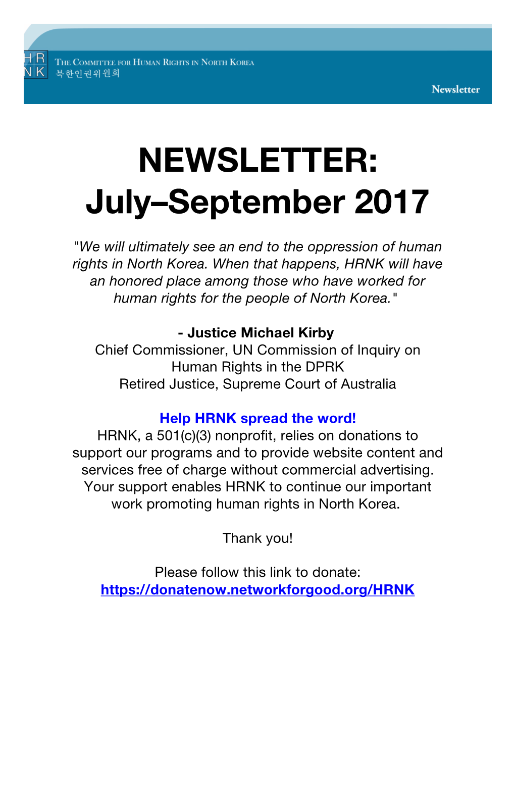 NEWSLETTER: July–September 2017