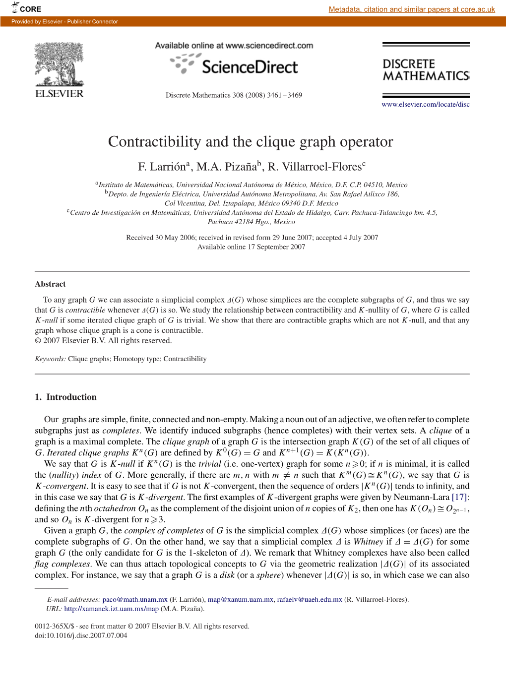 Contractibility and the Clique Graph Operator F