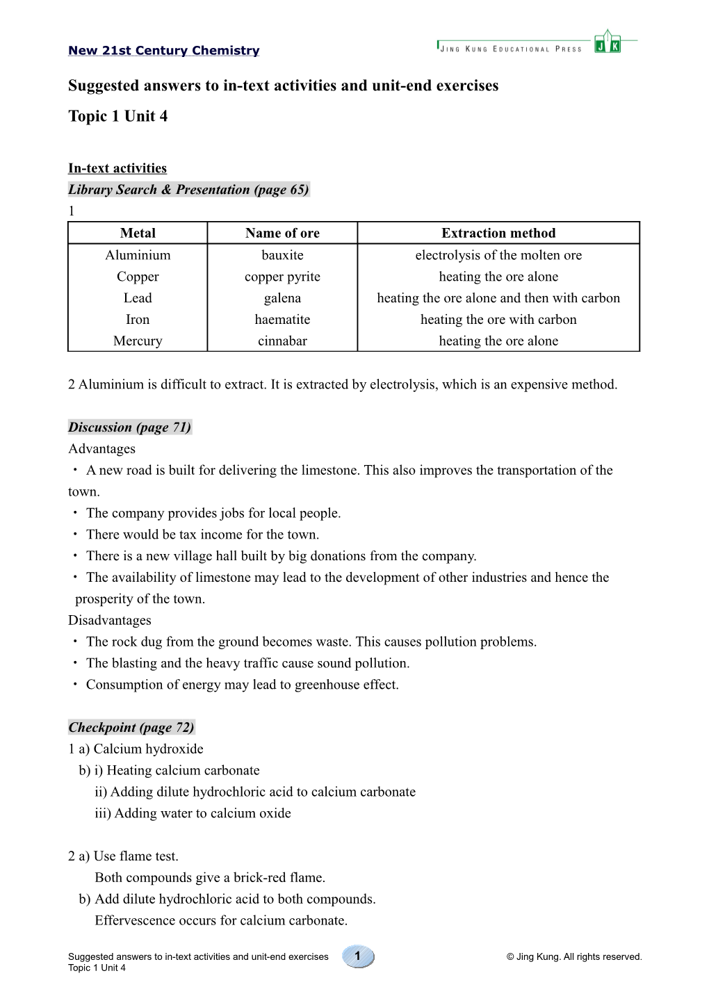 Suggested Answers to In-Text Activities and Unit-End Exercises