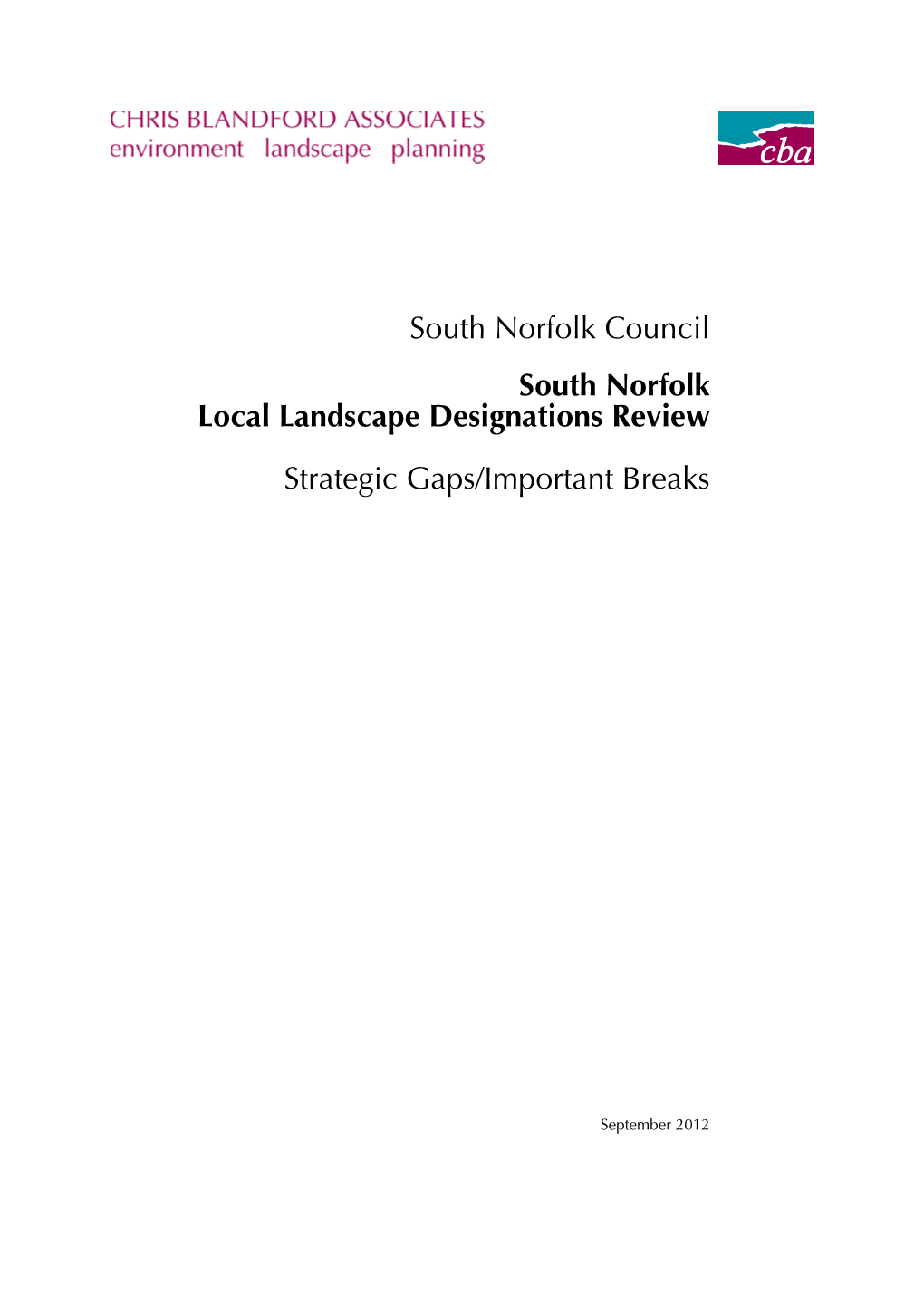 Chris Blandford September 2012 Landscape Designations Review Strategic Gaps File Type