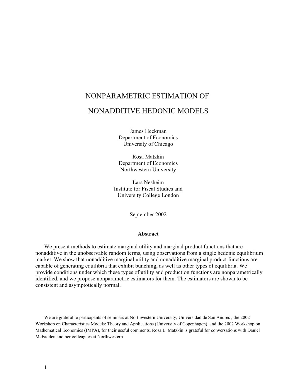 Nonparametric Estimation of Nonadditive Hedonic Models