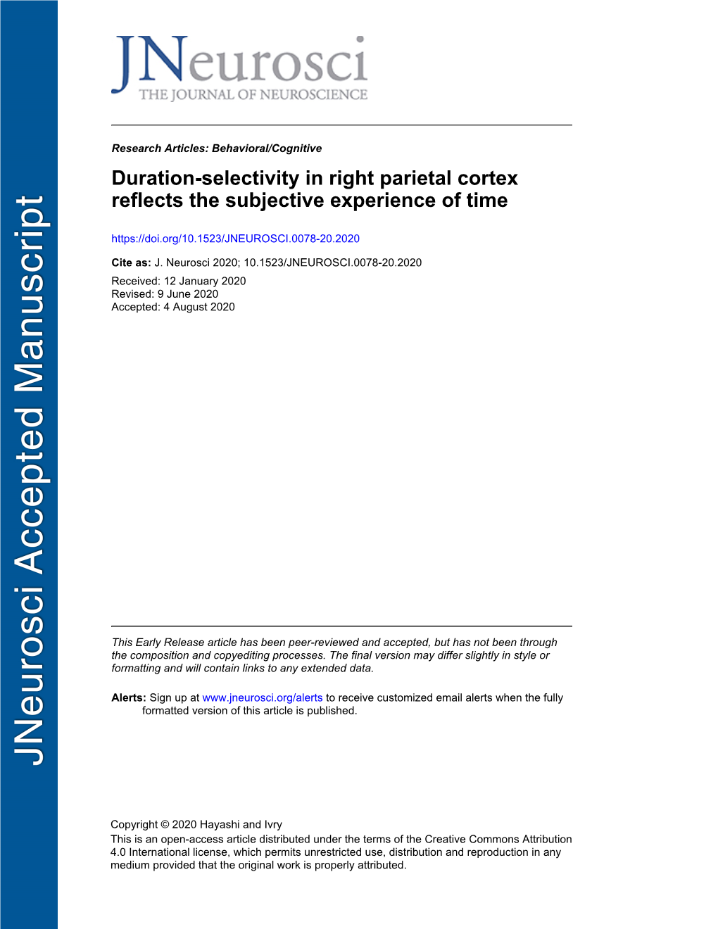 Duration-Selectivity in Right Parietal Cortex Reflects the Subjective Experience of Time