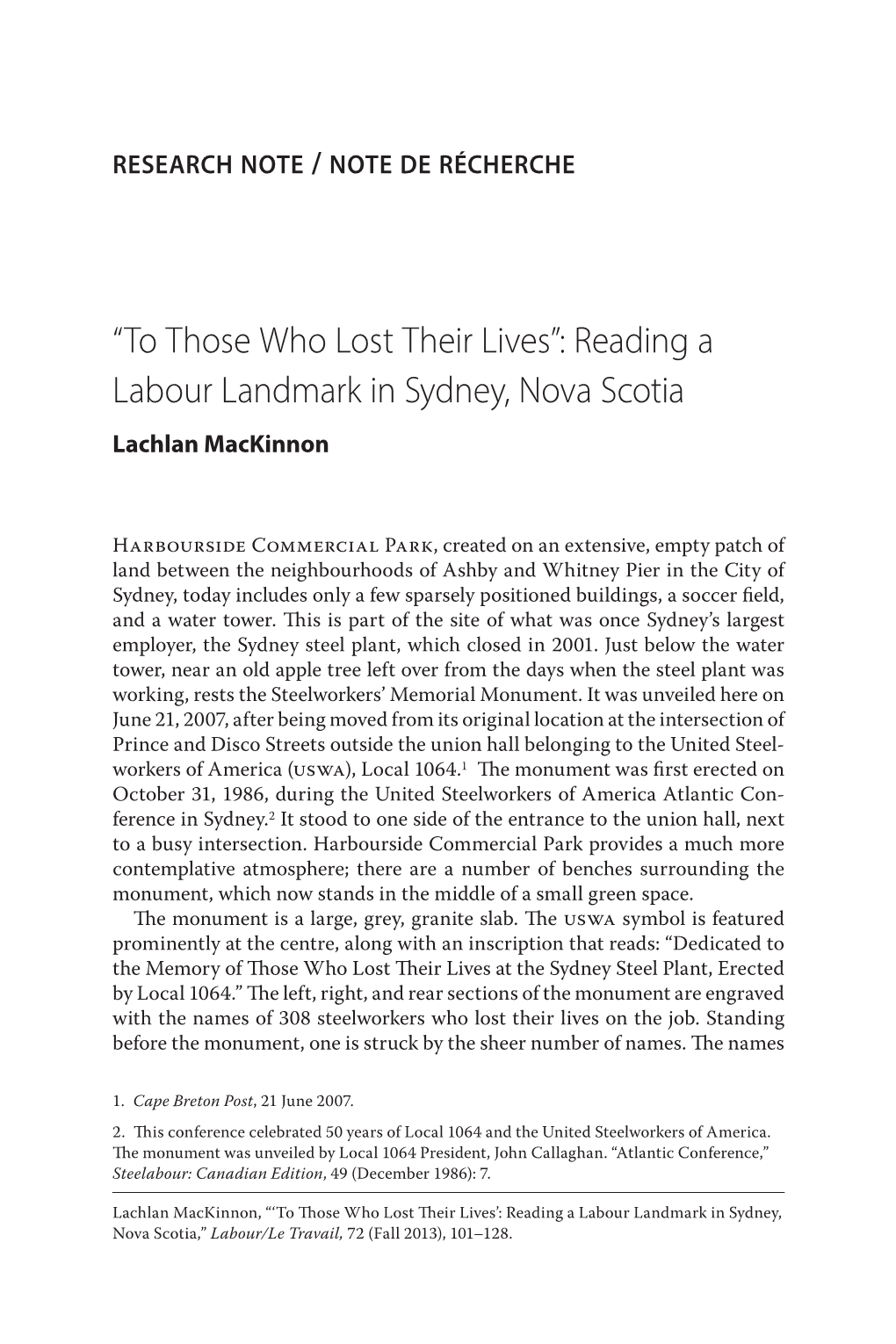 Reading a Labour Landmark in Sydney, Nova Scotia Lachlan Mackinnon