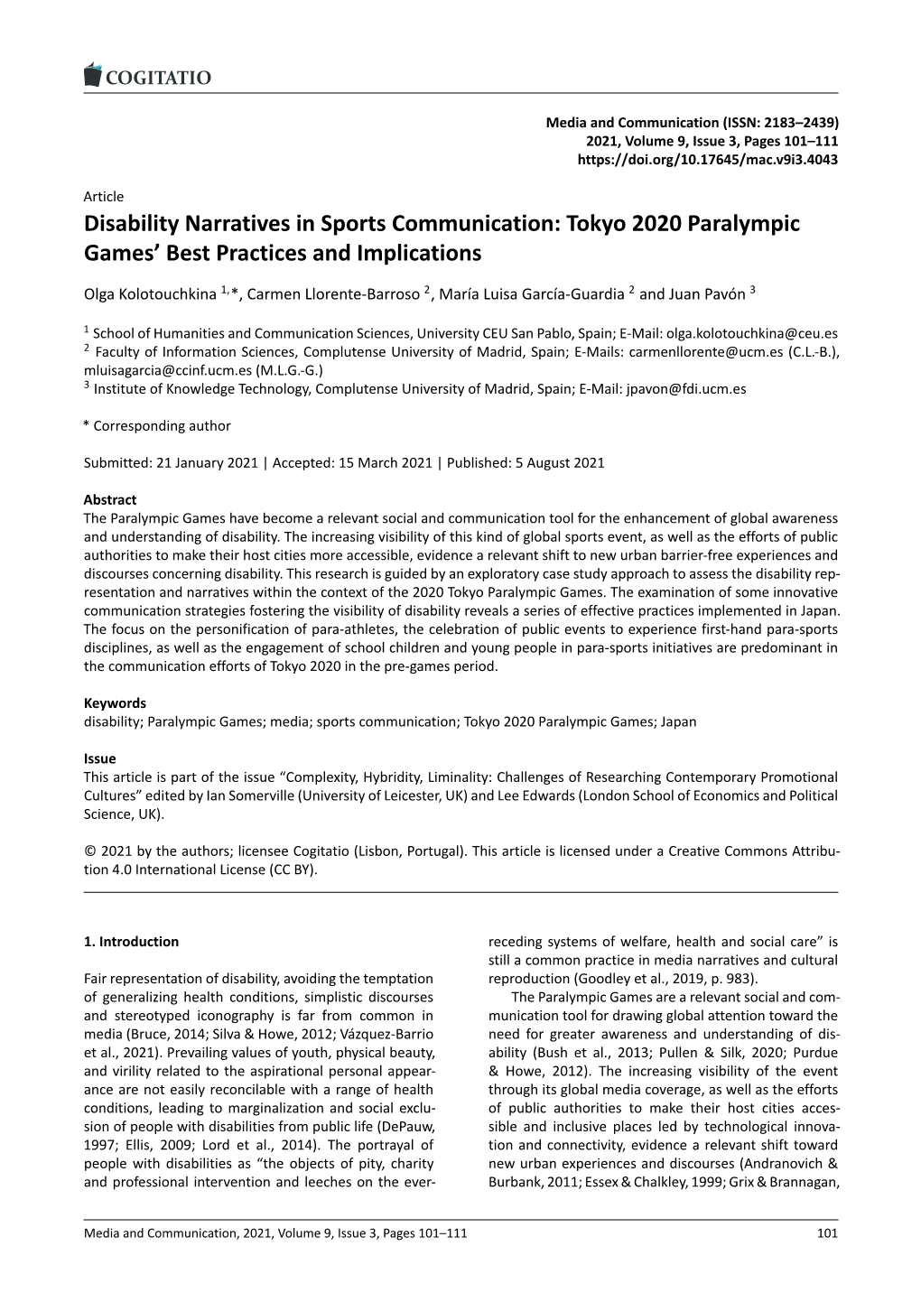 Disability Narratives in Sports Communication: Tokyo 2020 Paralympic Games’ Best Practices and Implications