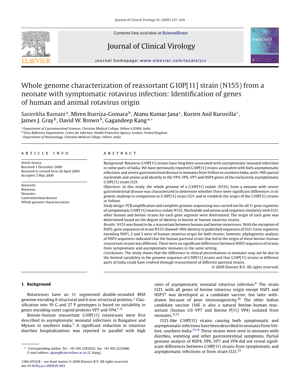 Journal of Clinical Virology Whole Genome Characterization of Reassortant G10P[11]