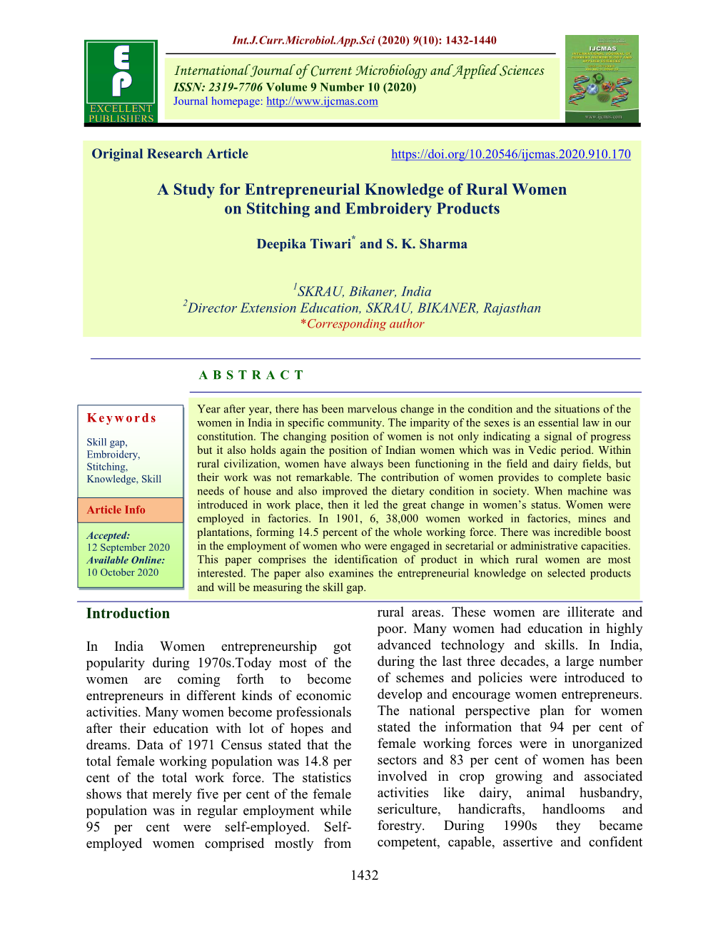 A Study for Entrepreneurial Knowledge of Rural Women on Stitching and Embroidery Products