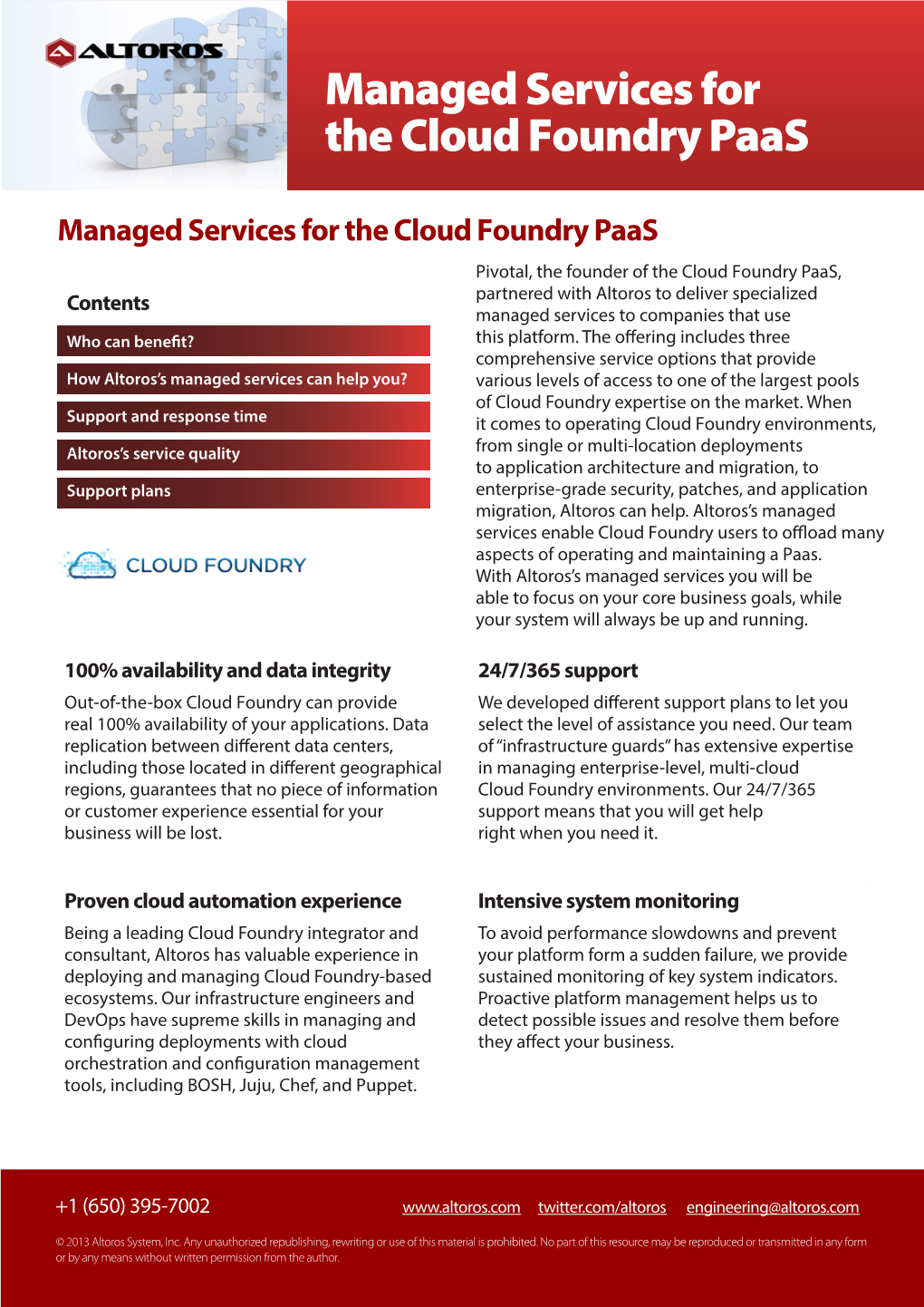 Managed Services for the Cloud Foundry Paas