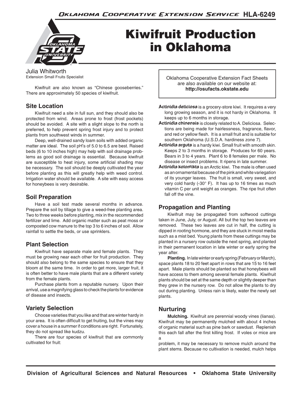 Kiwifruit Production in Oklahoma