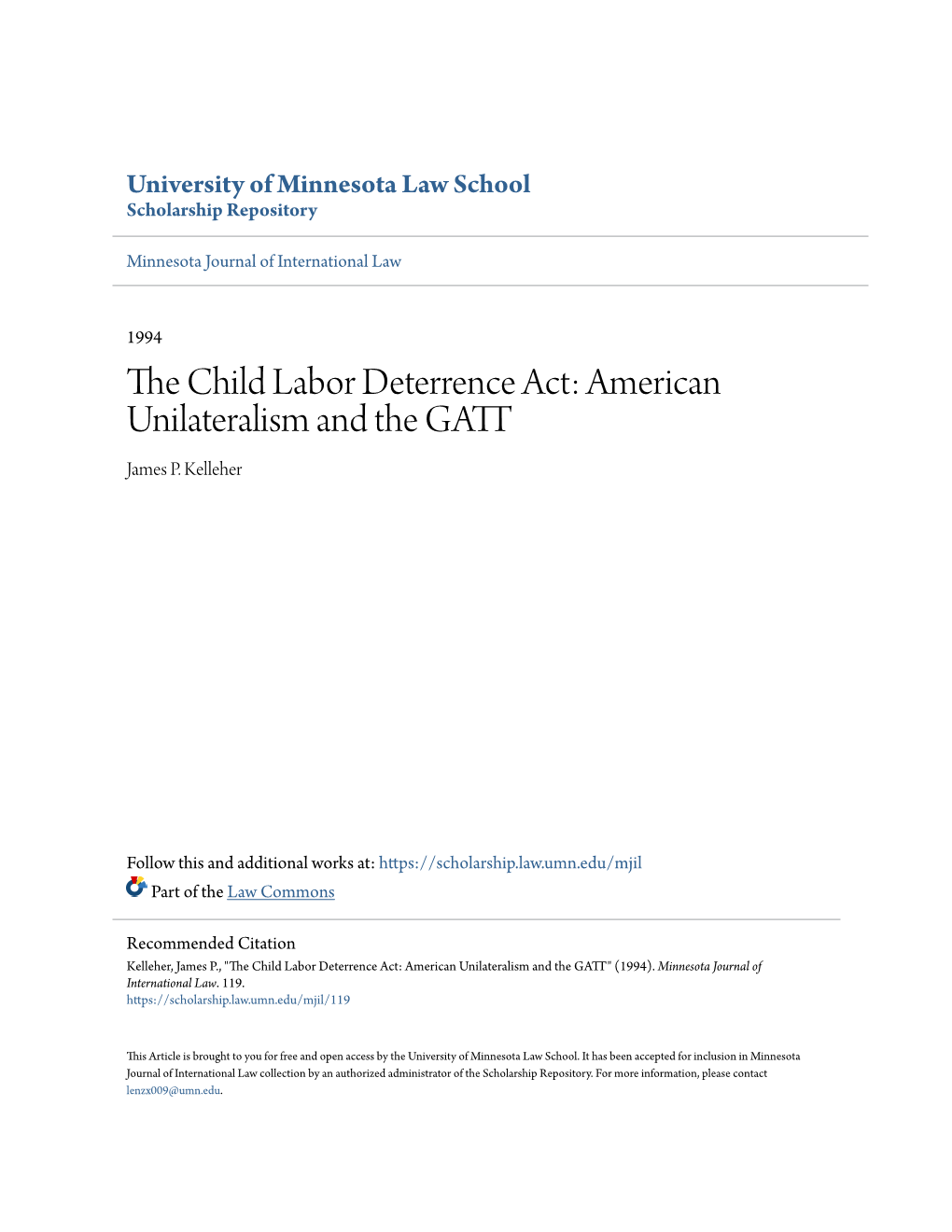 The Child Labor Deterrence Act: American Unilateralism and the GATT