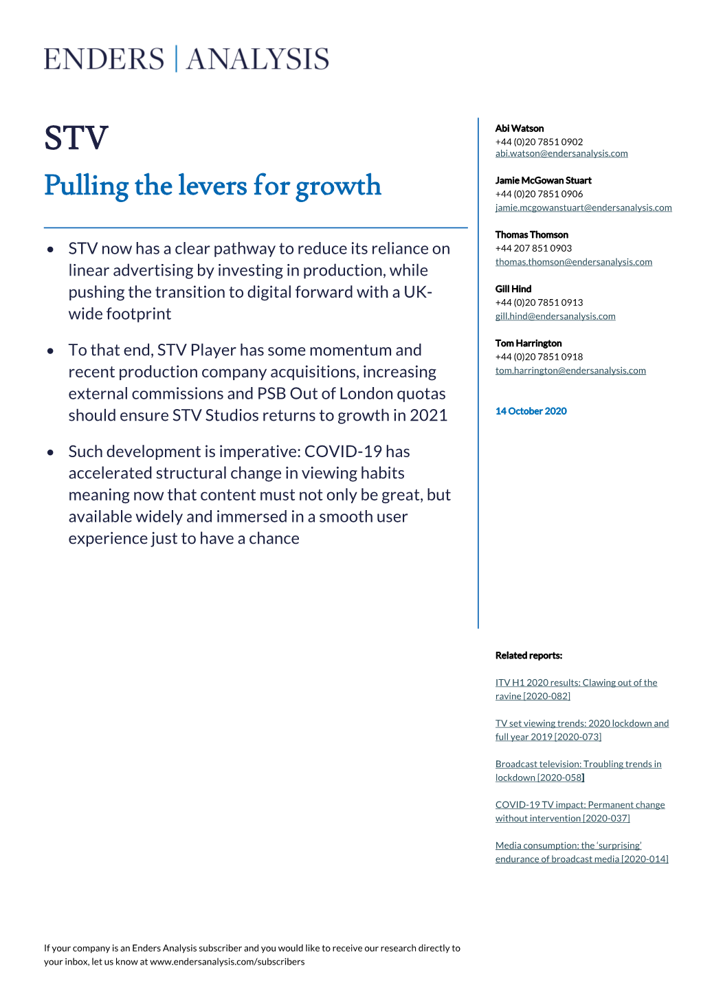 Pulling the Levers for Growth [2020-099] 2 | 12