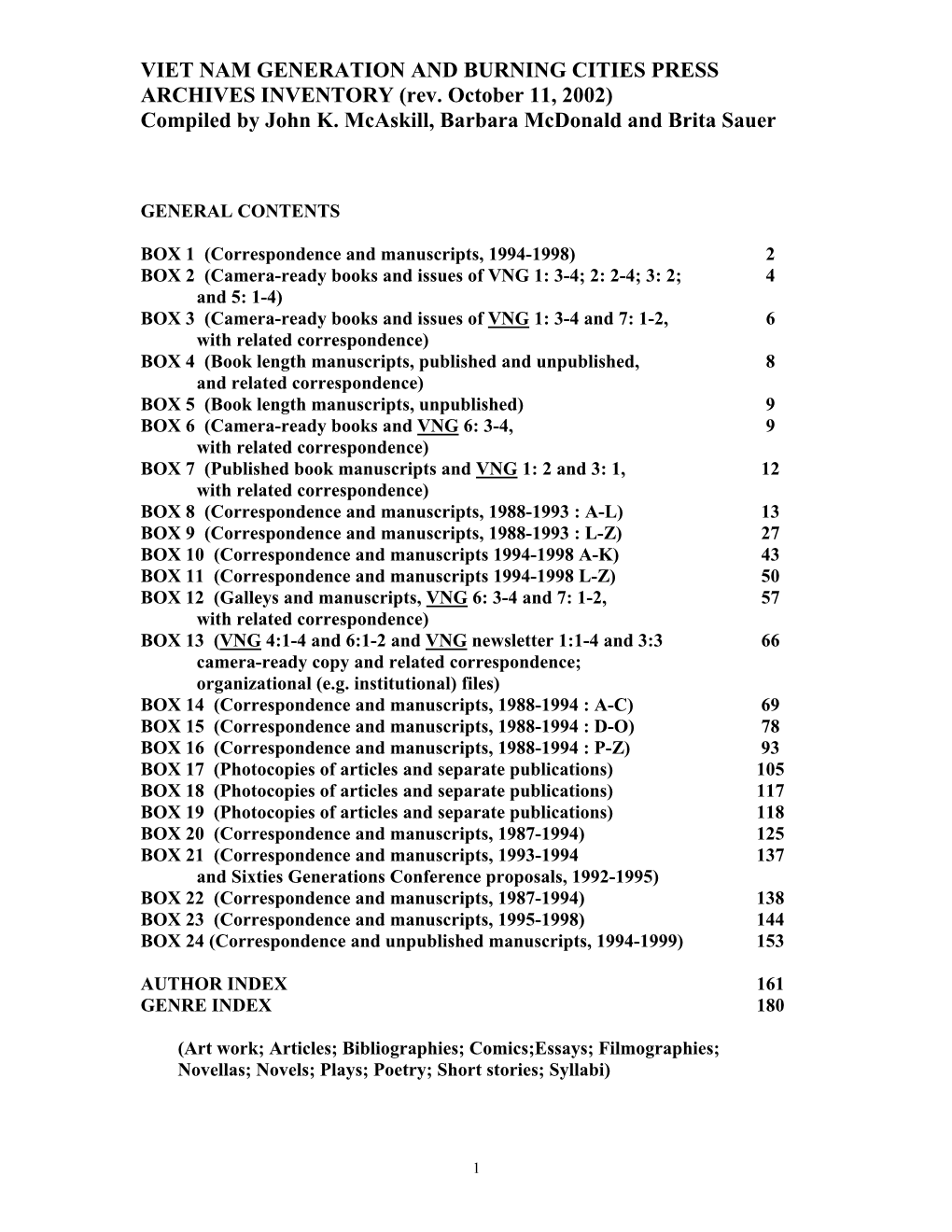 VIET NAM GENERATION and BURNING CITIES PRESS ARCHIVES INVENTORY (Rev