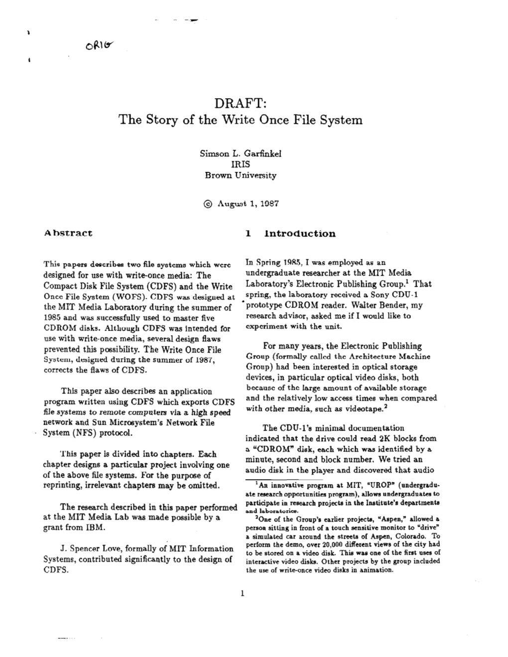 The Story of the Write Once File System