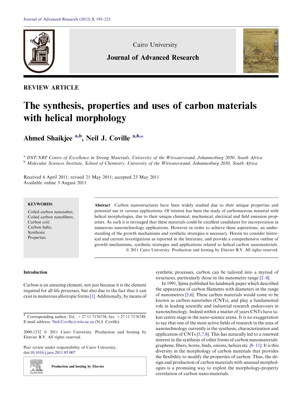 The Synthesis, Properties and Uses of Carbon Materials with Helical Morphology