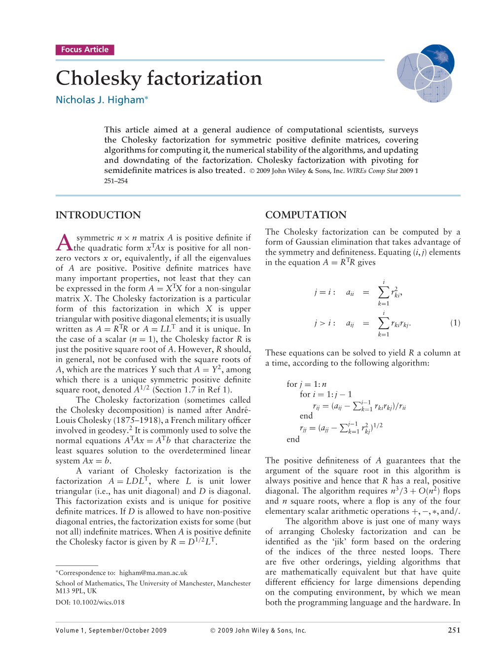 Cholesky Factorization Nicholas J